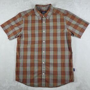 Patagonia Go To Shirt Men's‎ Large Orange Gray Plaid Casual Comfort Short Sleeve